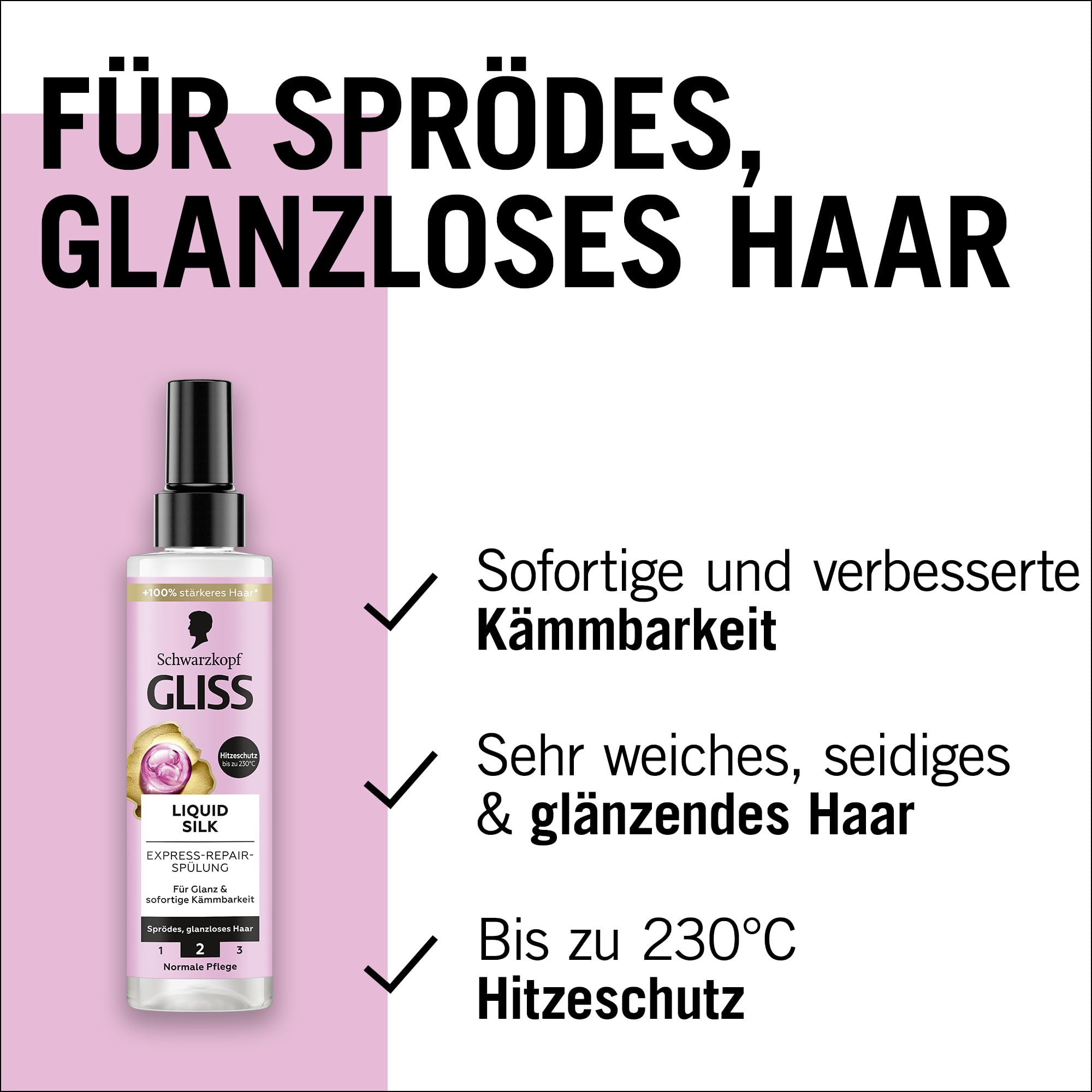 Gliss Express-Repair Liquid Silk odżywka do włosów (200 ml), odżywka do włosów dla wyjątkowo miękkich włosów, odżywka pielęgnacyjna z ochroną przed wysoką temperaturą do 230°C