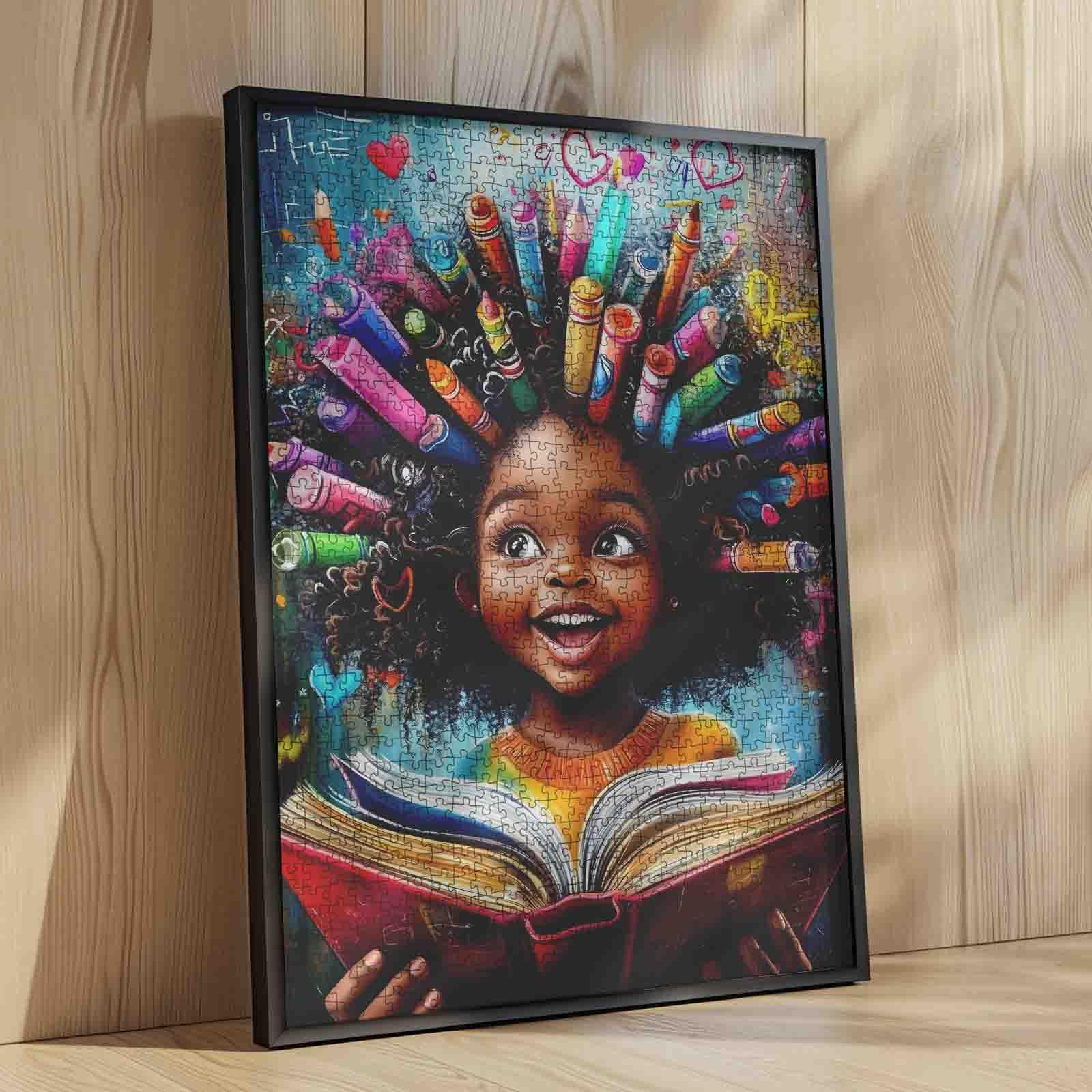 Native Africa Girl Puzzle 1000 Pièces pour Adultes - Jolie Peinture Noire - Décoration Murale - Animal Chat - Bricolage - Cadeau Artistique