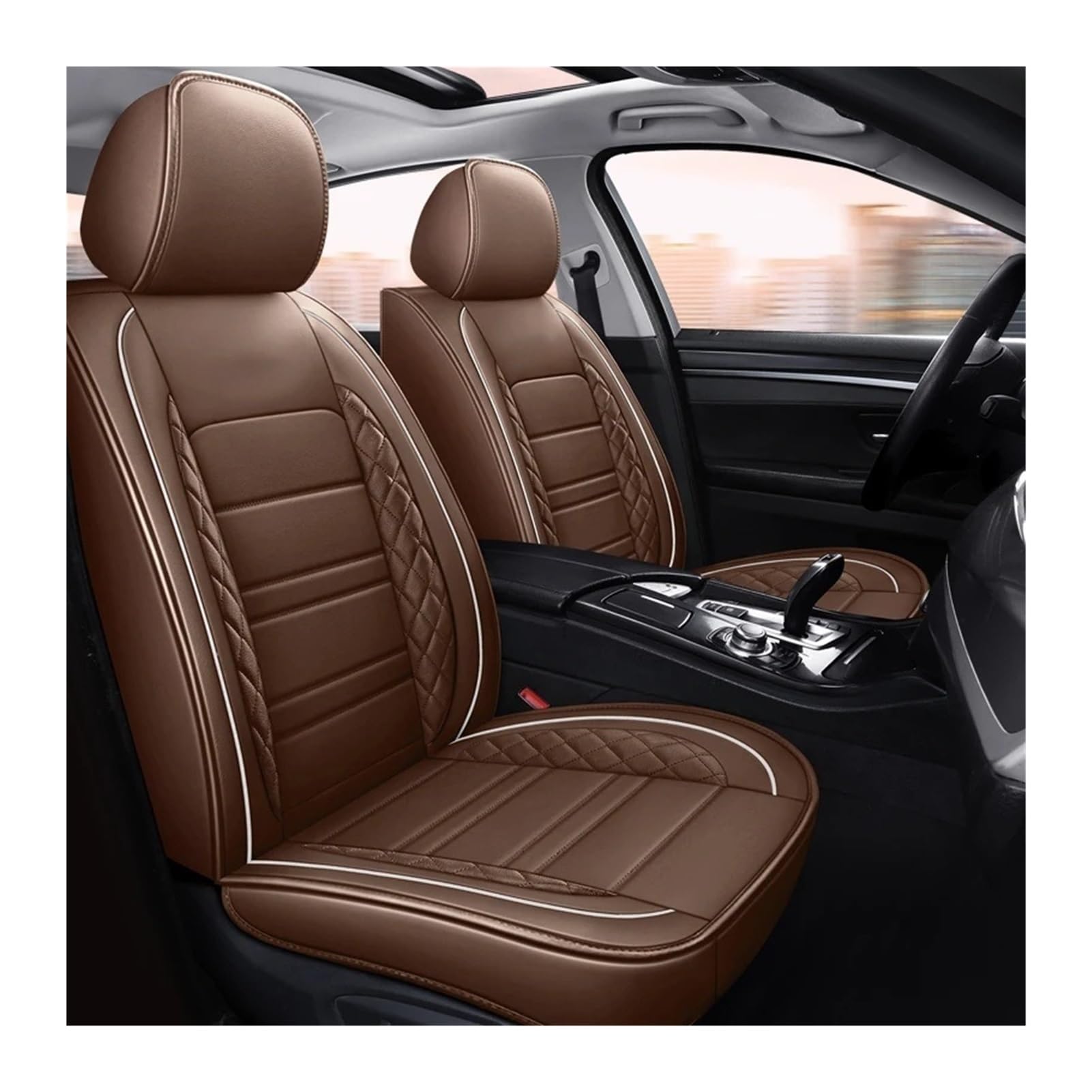 Jeiuvrao car seat cushion All-inclusive Four Seasons Anti-slip Dirt-resistant PU Leather Car Seat Cushion(Brown)