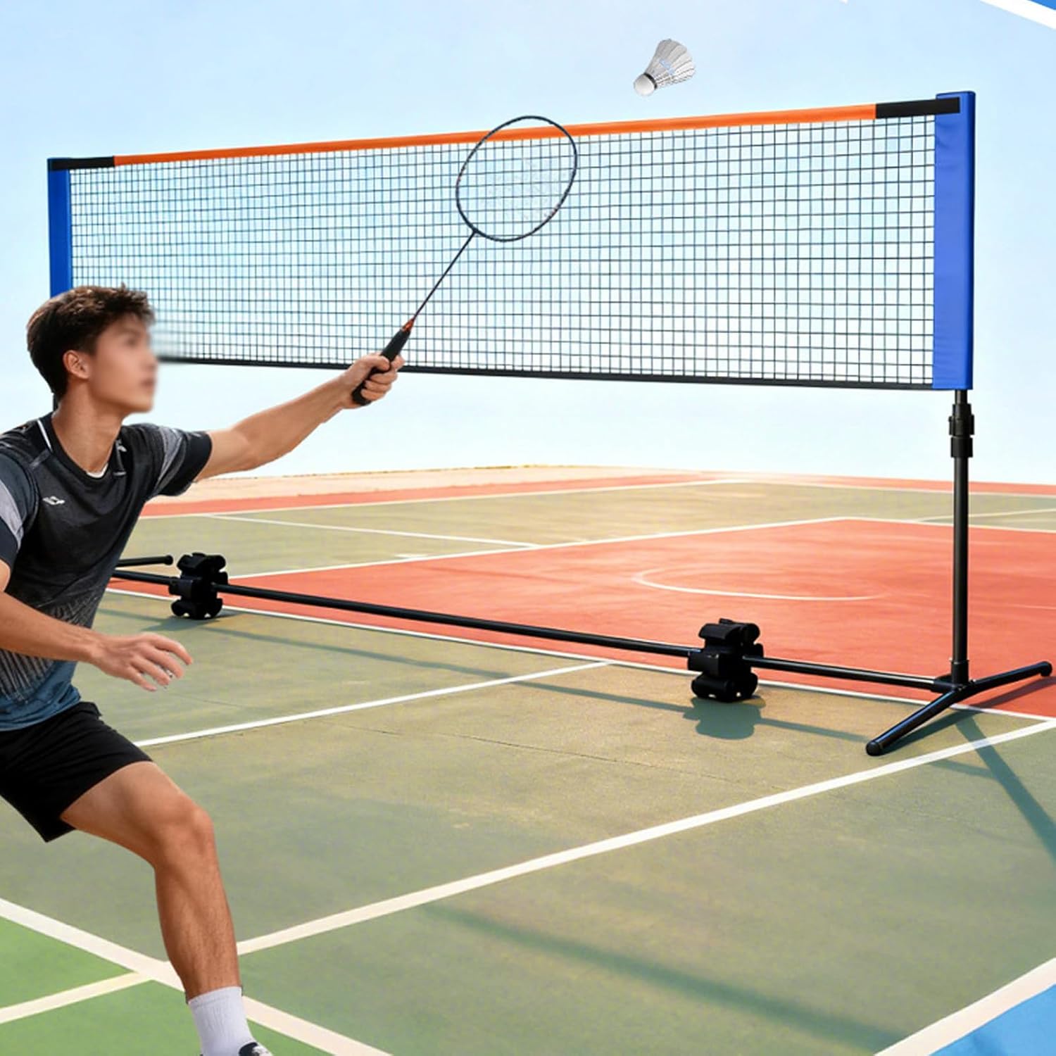 2.1M/3.1m/4.1m/5.1m/6.1m Badminton Net, Pickleball Training Net, Height Adjustment 0.9-1.55M, Thickened Support Rod for Ball Games, Team Sports