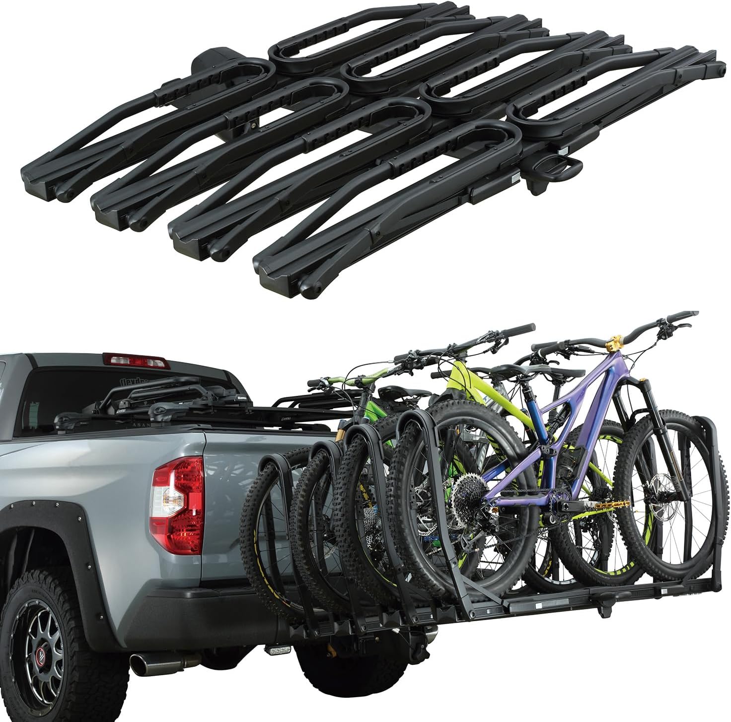 INNO INH142 Tire Hold Hitch Mount (2" ONLY) Platform Rack (4) Bike (E-bike, Fat Tire, Full Suspension, Carbon Compatible), Matte Black
