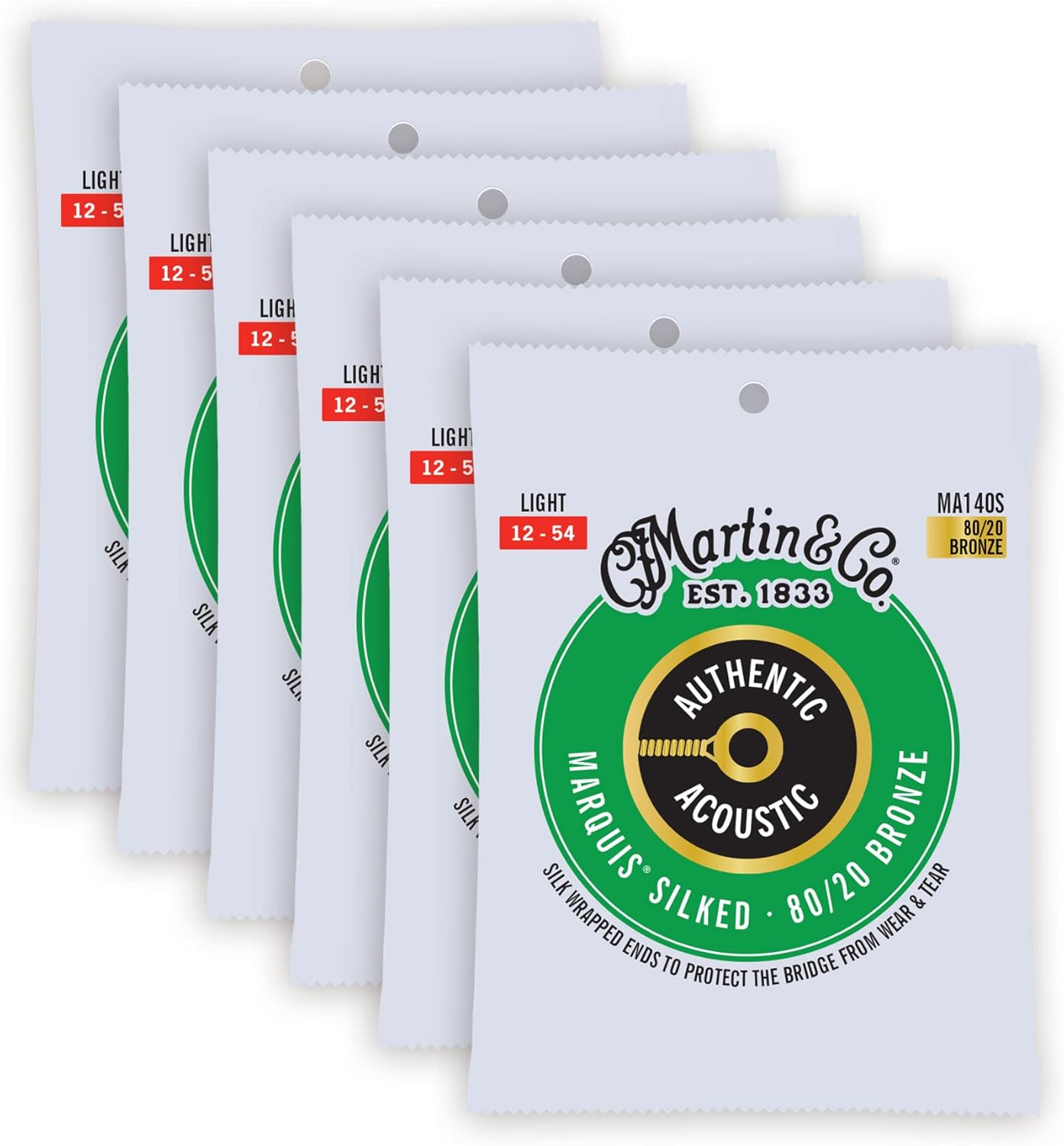 Martin MA140S Authentic Acoustic Marquis Silked 80/20 Bronze Light 12-54 (6-Pack Bundle)