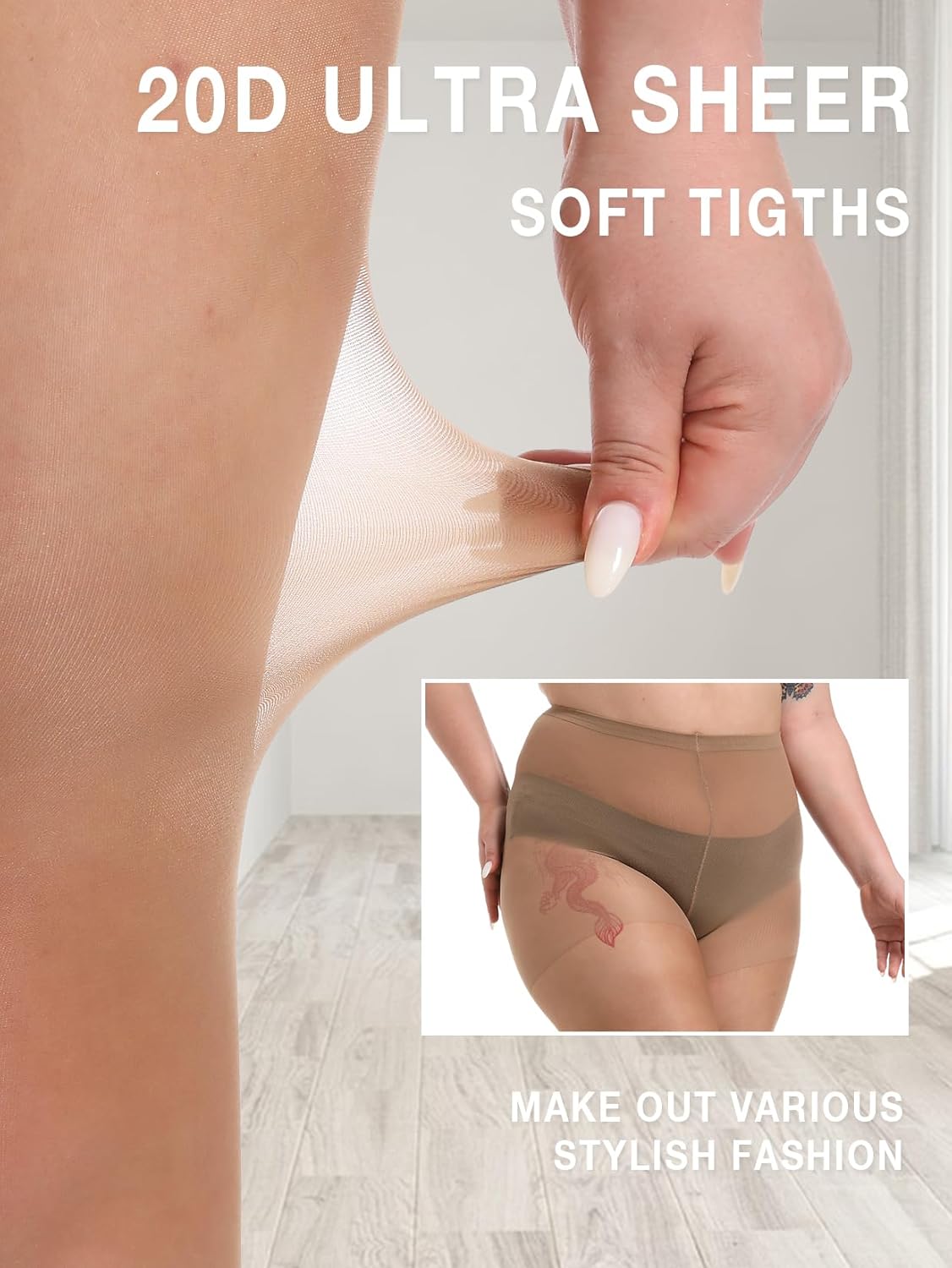 MERYLURE Plus Size Tights for Women, 20D Ultra Thin High Waist Pantyhose with Reinforced Toes Sheer Stockings 2 Pairs - Image 4