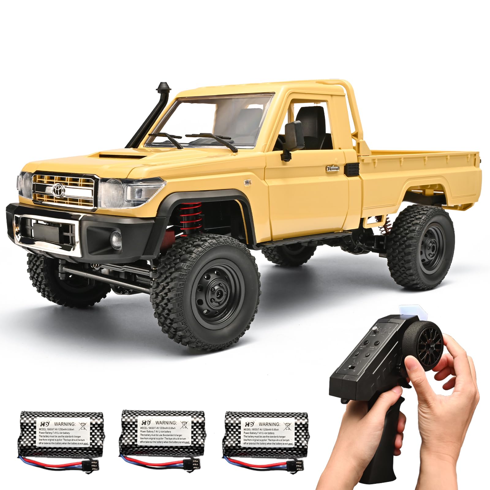 RZAPE RC Rock Crawler 1/12 RC Crawler Toyota LC79 Off Road RC Truck 4x4 with 2.4GHz Remote Control 280 Brushed Motor All Terrain Rremote Control Truck RTR Proportional Throttle Steering MN-82（Yellow）-image-39