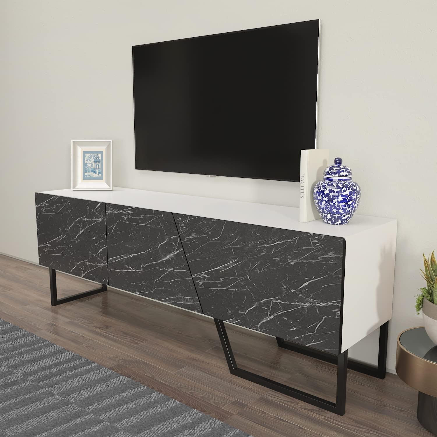 Decorotika Parla Contemporary Modern Design TV Stand Media Console Entertainment Center for up to 65'' TV (Black Marble)