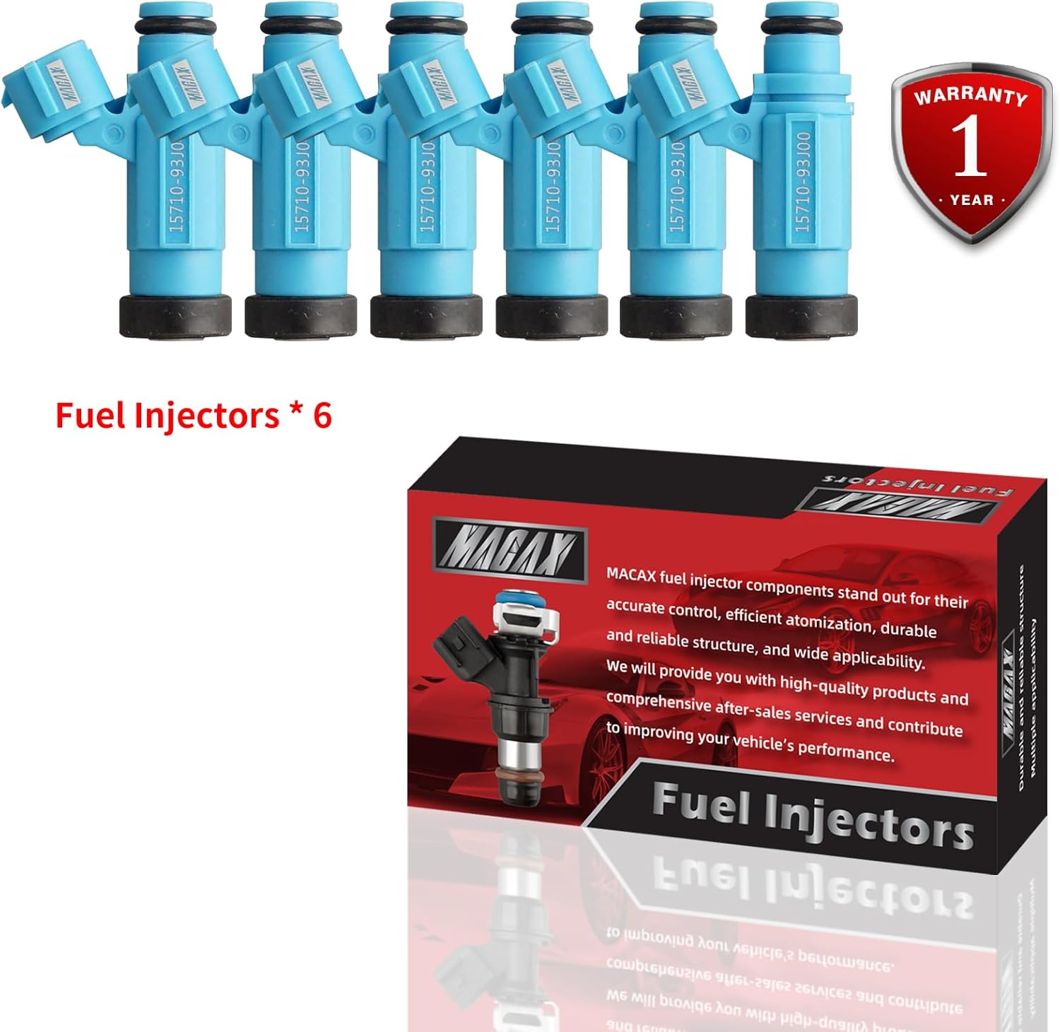 Set of 6 Fuel Injectors 15710-93J00 Replacement Compatible with Suzuki Outboard Motor 200HP 2004-2018 225HP 250HP 2004-2022 - Replaces 1571093J00
