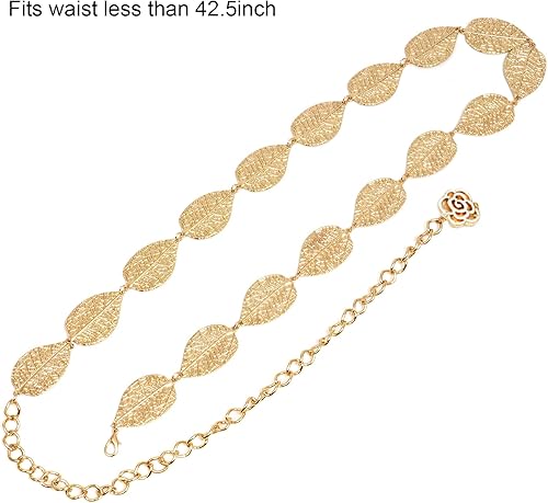 Miniatura 3 de Coucoland Cinturón de cadena de cintura ajustable para mujer, diseño de hoja de metal para vestido, Oro