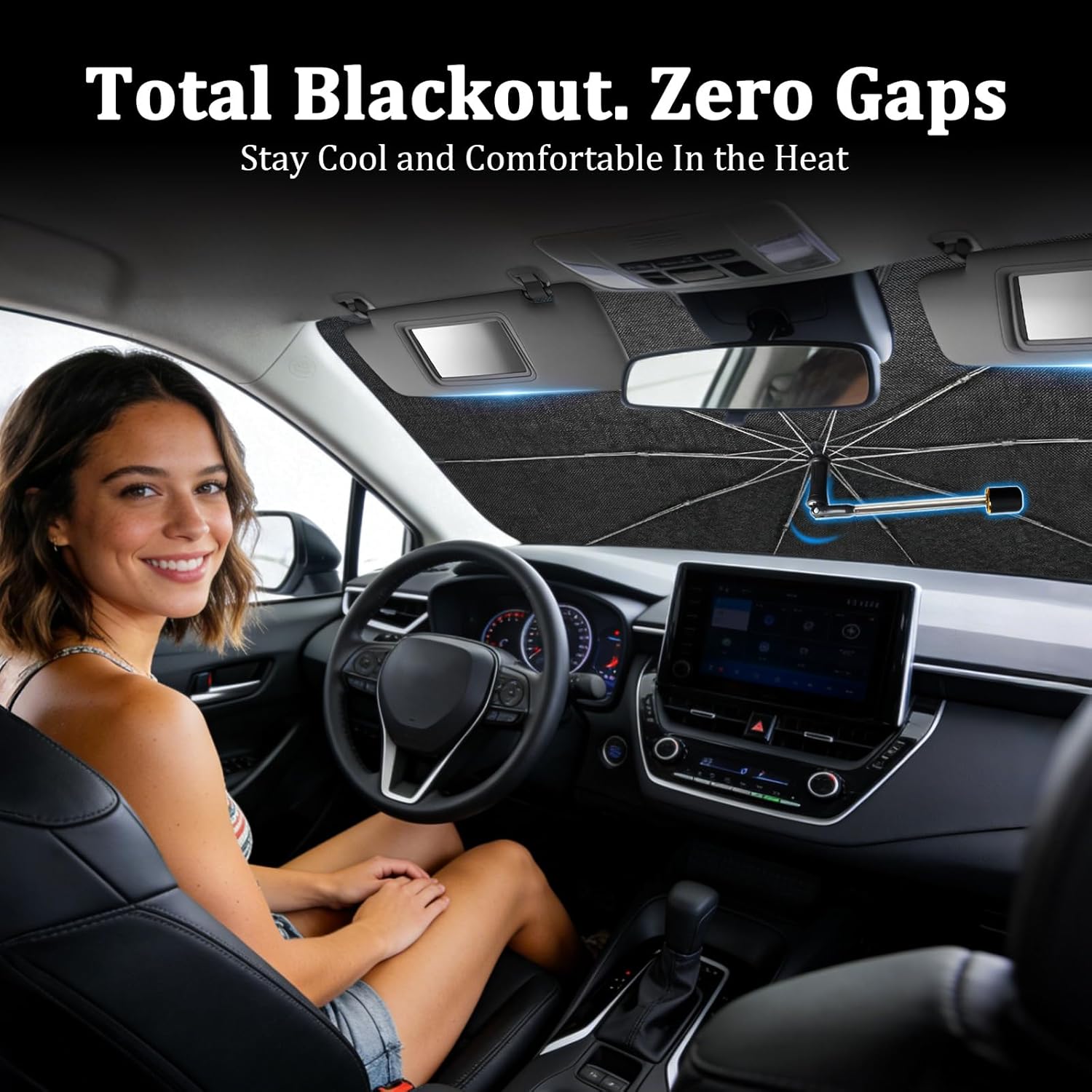 [2026 Upgraded] Windshield Sun Shade Umbrella, Front Window Sunshade with Thermo Shield Fabric, Foldable Car Sun Visor for Heat Reduction and Interior Protection (Medium-59 L x 31" W)