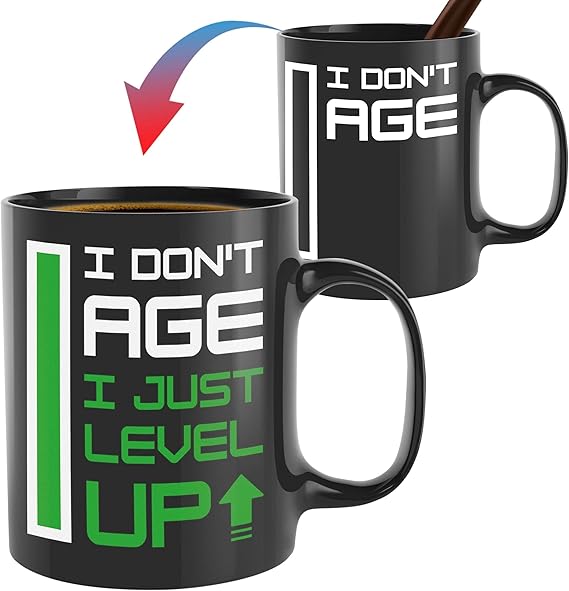 Onebttl 11oz Gamer Gifts for Men, Video Gamer Coffee/Cold Drinks Mug, Heat Ceramic Changing Coffee Mug, Gift Idea Cup For Fathers Day, Christmas, Birthday- I JUST LEVEL UP 2022