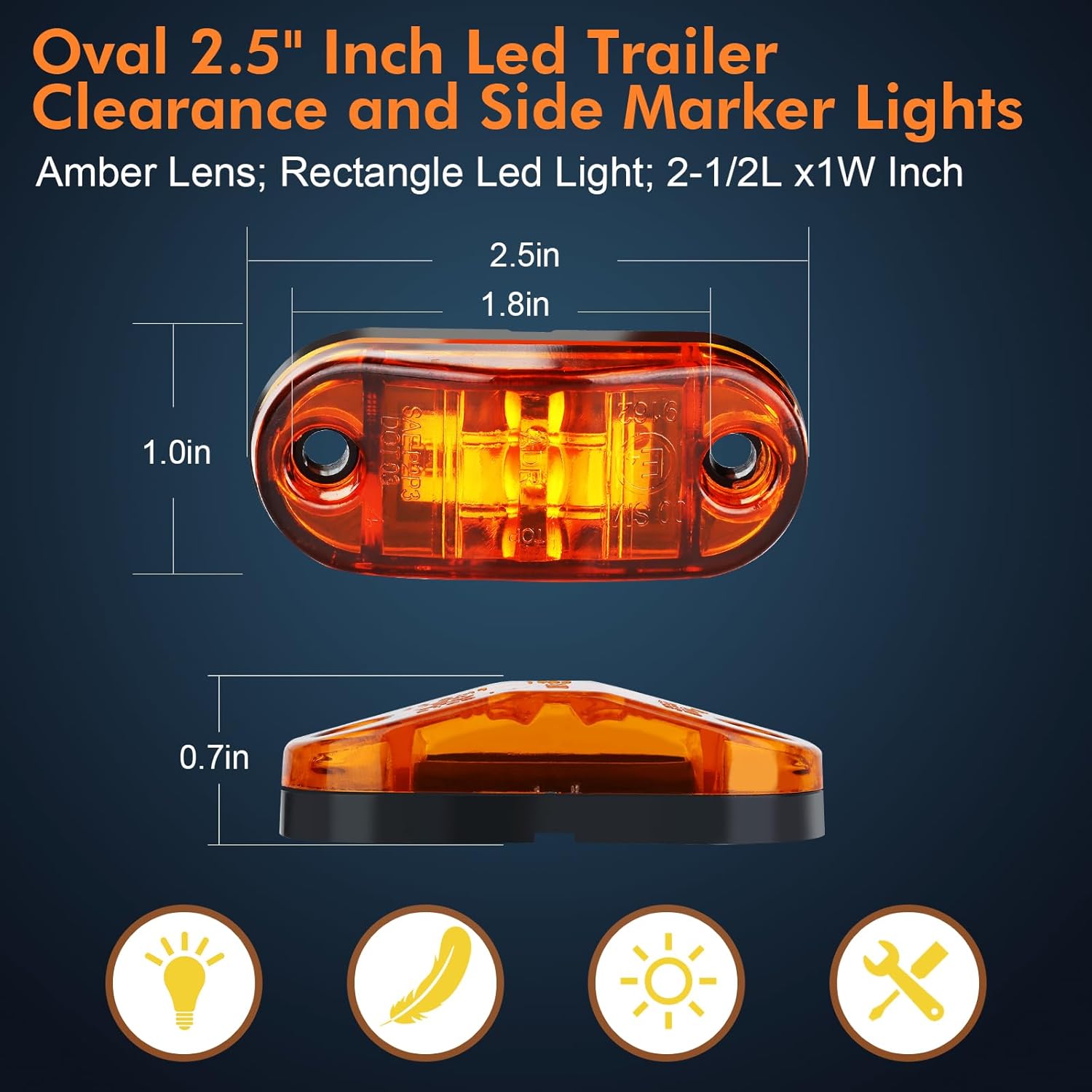 20 PCS 2.5 inch LED Trailer Lights Kit with Screws, Front Rear Side Marker Clearance Indicators Light Lamp, Amber + Red Dc12-24V Waterproof Universal Accessories for Rv Camper Truck Van Caravan Boat