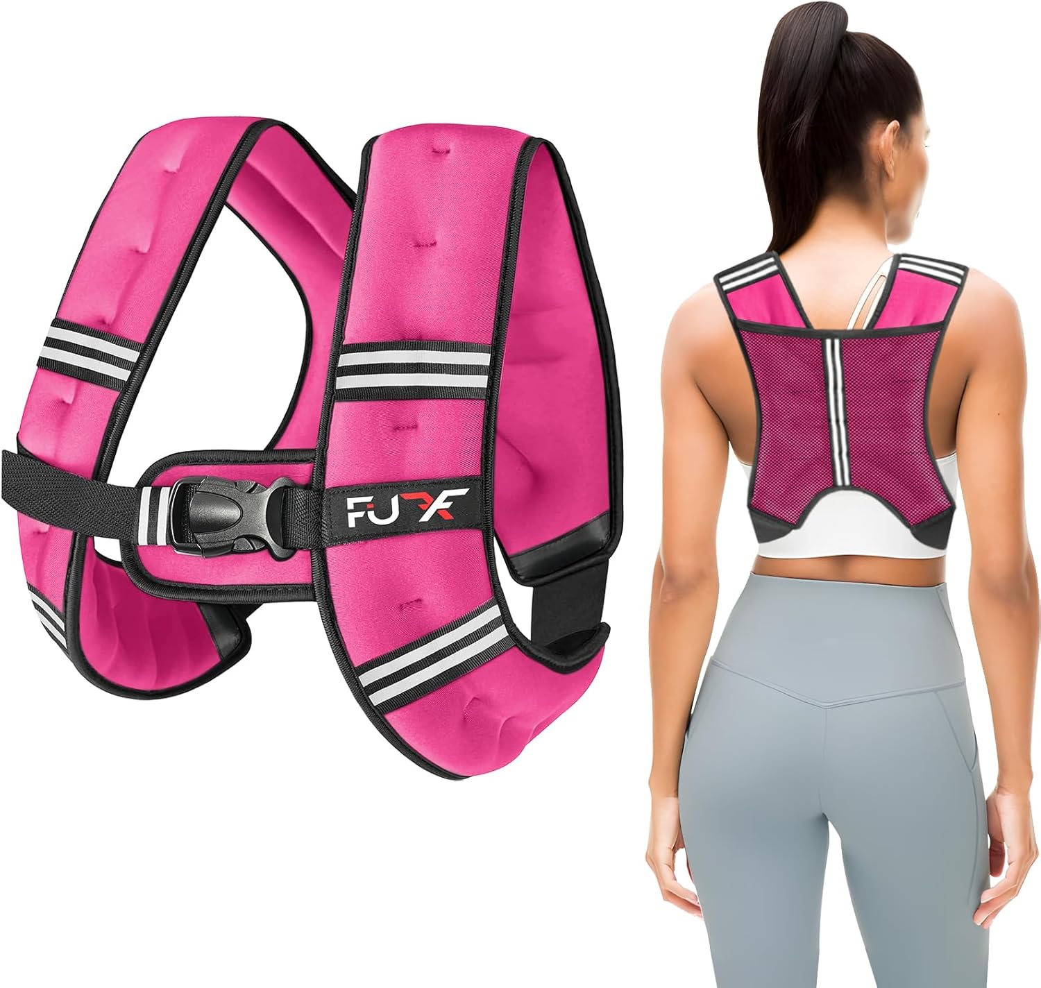 fuff weighted vest woman, 5/10/12/15/20/25/30 lb womens weight vest for walking, strength training weight vests for female men, reflective stripe body vest for workout running jogging fitness pink 10 lb