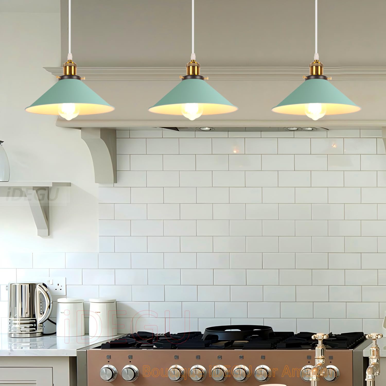 iDEGU 2 Pezzi Lampade a Sospensione Retrò 26cm Lampada da Soffitto Vintage in Metallo E27 Lampadario a Sospensione Moderno Stile Scandinavo Plafoniera per Cucina Soggiorno Caffè Cameretta (Verde)