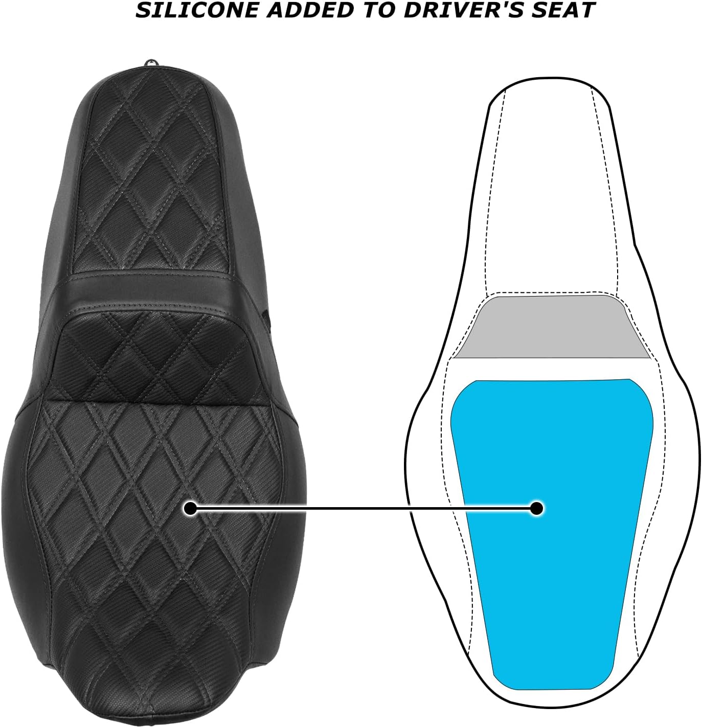 One Piece Rider Passenger Seat Gel Motorcycle Seat Compatible with Harley Touring Street Glide Road Glide Road King Electra Glide 2008-2022 (Black Stitching&Diamond Pattern)