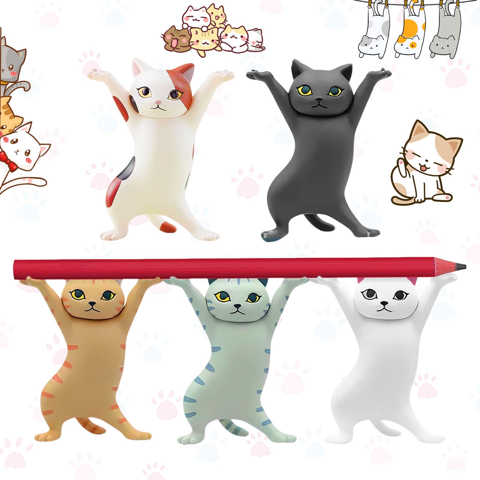 lankai 5 Stücke Dancing Cats Stiftehalter Mini Katze Modell, Katzen Stifthalter, Anzende Funny Cat Holder Figuren, Katzen Ornamente Regal Katze Figur Spielzeug,Geschenk Für Katzenliebhaber