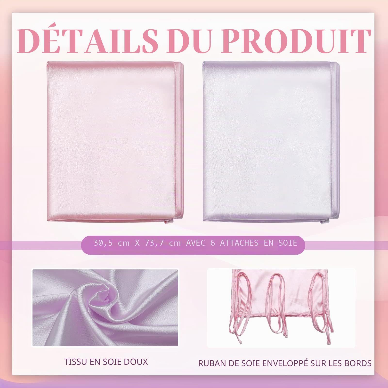 Hosuly Lot de 2 draps de berceau en satin doux au toucher soyeux pour berceau rectangulaire matelas garçons filles nouveau-né (rose et violet)