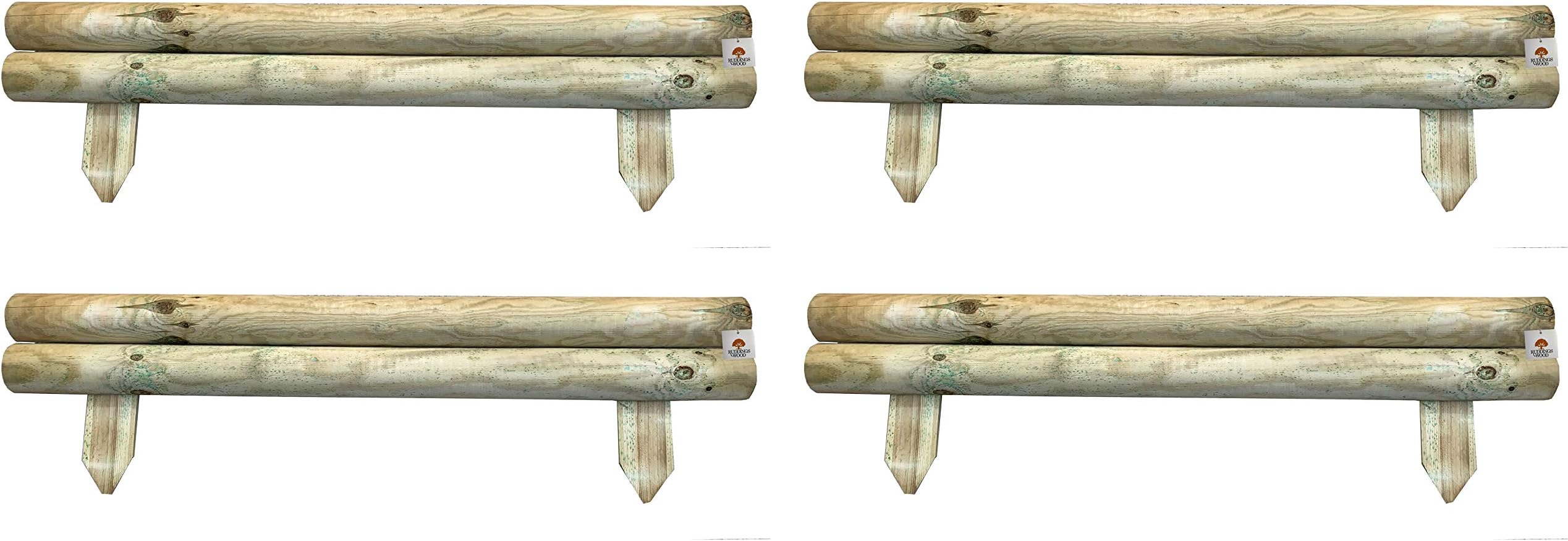Pack of 4 x 14cm high Horizontal Wooden Log Panel - Garden Border Fencing Lawn Edging