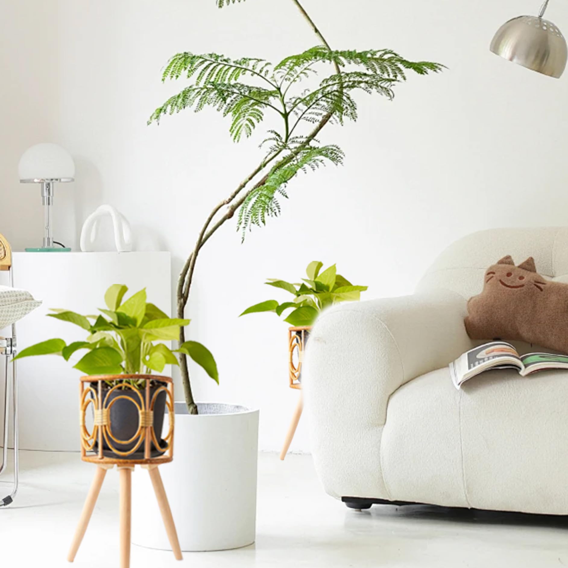 Support Pour Plantes D'intérieur En Rotin Avec Paille Tissée - Support