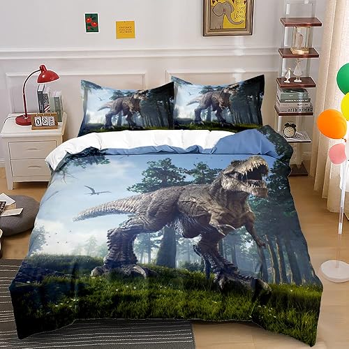 Miniatura 2 de Juego de funda de edredón para hombre, tamaño Queen, King, juego de ropa de cama de dinosaurio, funda de edredón suave de dibujos animados 3D con