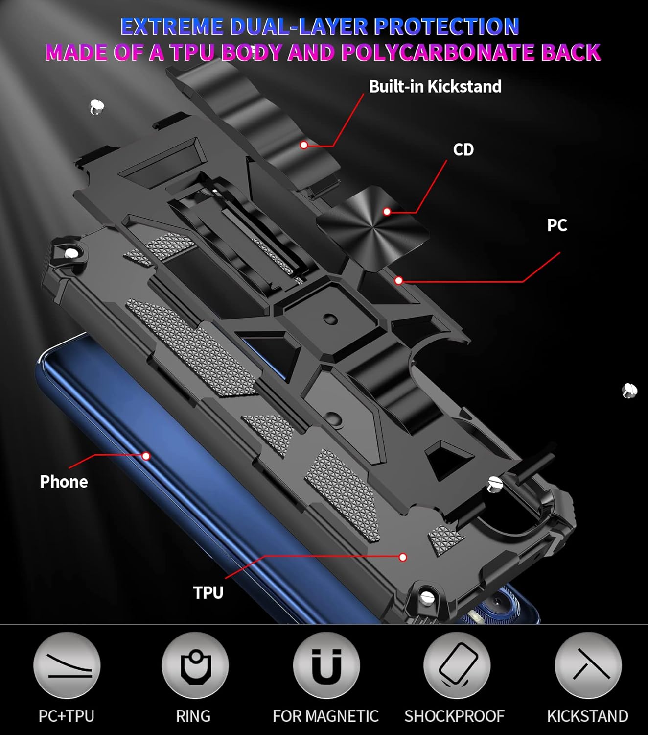 Shockproof Phone Case for Moto G Stylus 2022 Case with Screen Protector Stand Kickstand Holster Belt Clip Military Grade Heavy Duty Motorola Moto G Stylus 2022 Case for Men Women (Black)