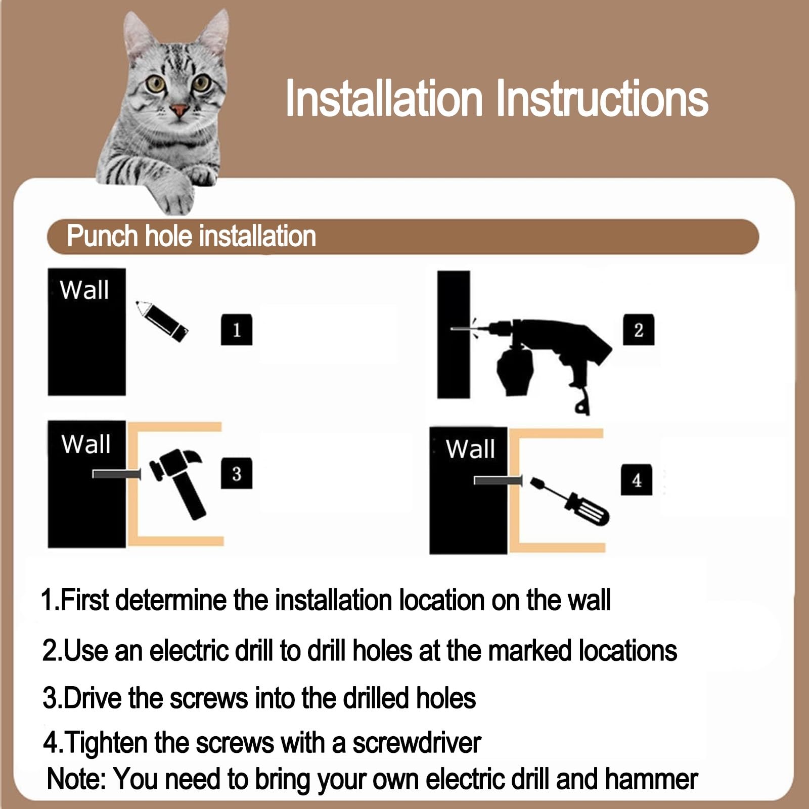 Amaca per Gatti, Tiragraffi Gatto, Mobili da Parete in Legno di Pino per Gatti, Mobili da Parete per Risparmiare Spazio, Regalo per Micio di Taglia Media/Piccola(4pcs)