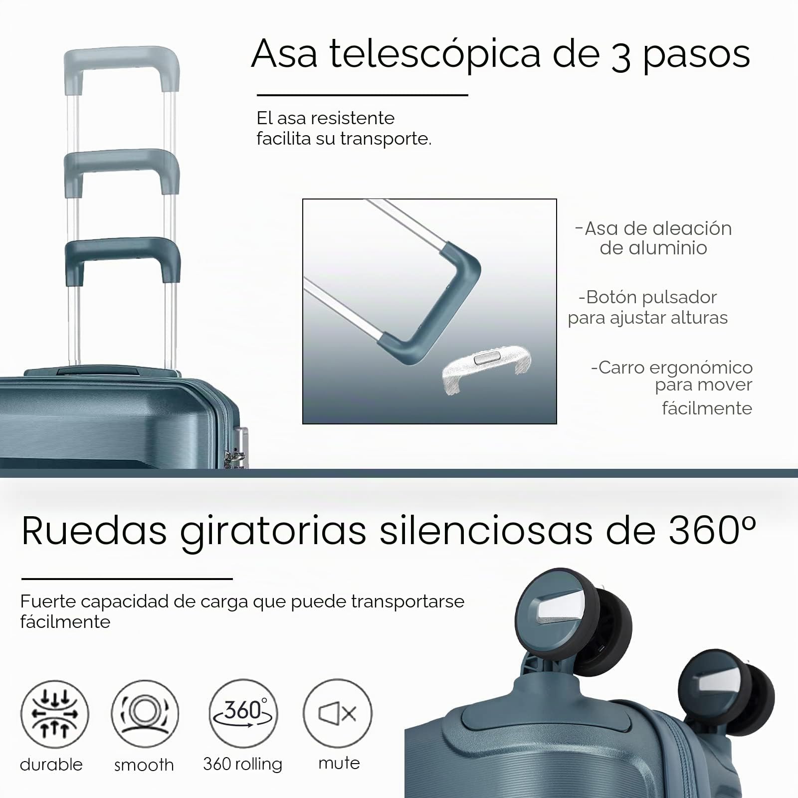 Sea choice Juego de 3 Maletas Expandibles con Neceser de Viaje Carcasa Dura PP Ruedas Giratorias 360° | Neceser, ultra ligero, juego de trolley de viaje, cierre TSA, 4 ruedas dobles, 100% polipropileno, pequeña + mediana + grande