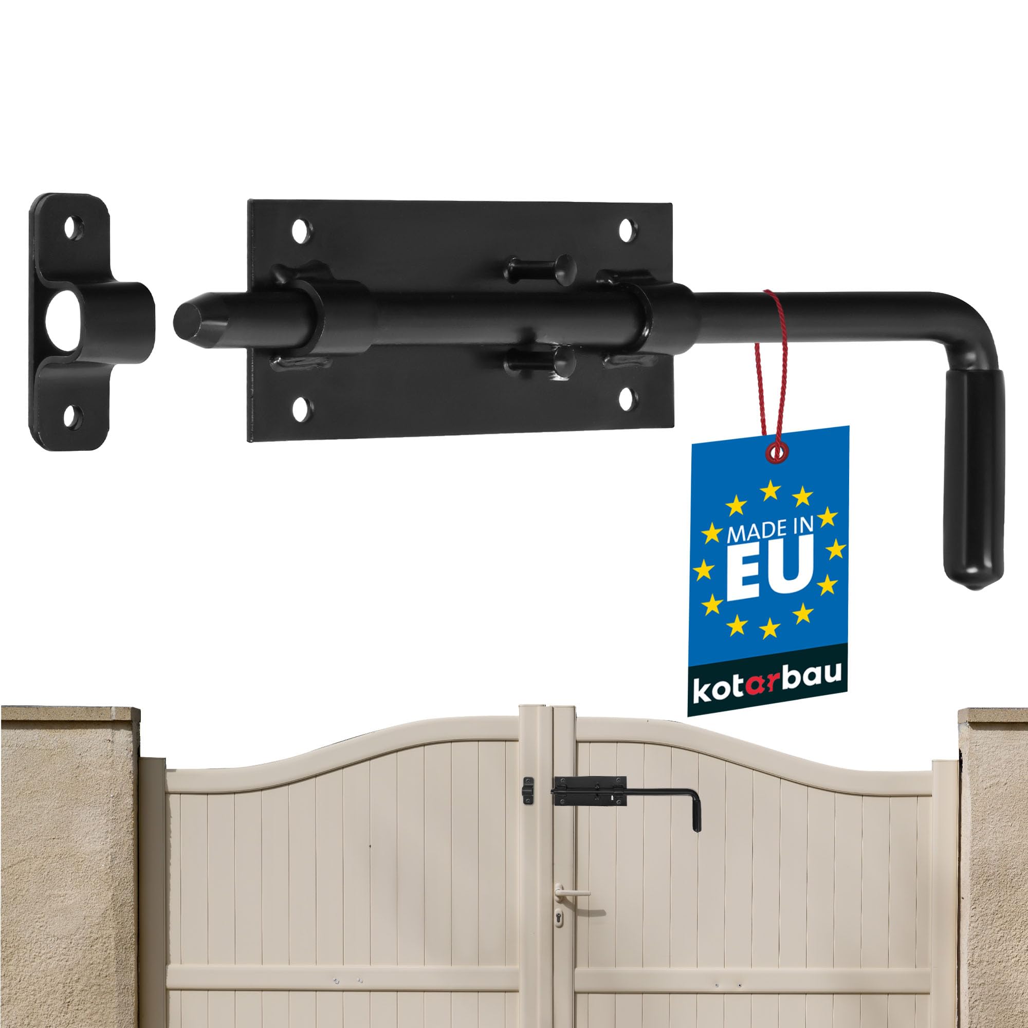 KOTARBAU® Gate Latch - 320 mm - Bolt Latch - Left/Right - Floor Slider for Gates - Secure Locking - with Rubber Handle - Garden Gate Latch - Galvanised Steel - Powder Coated - Black
