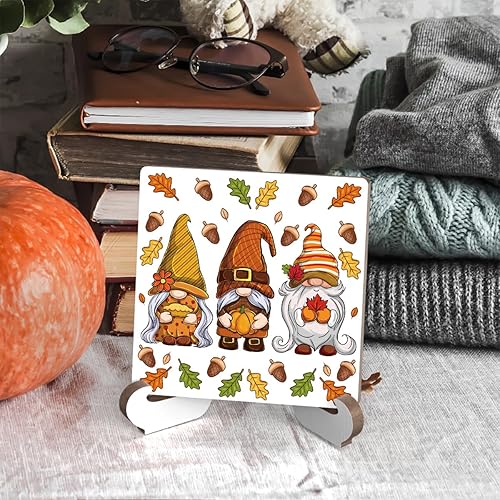 Miniatura 5 de Placa de gnomos de Acción de Gracias con soporte de madera, decoración de Acción de Gracias, decoración de otoño para escritorio, bandeja