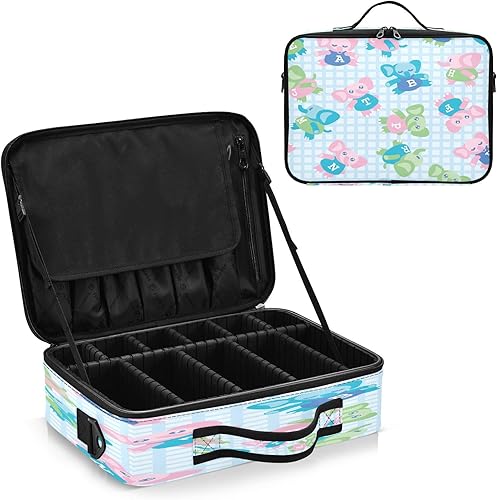 Miniatura 2 de Elefante de dibujos animados a cuadros azul capacidad bolsa de cosméticos bolsa de aseo kit de viaje maquillaje bolsas de maquillaje mujeres bolsa