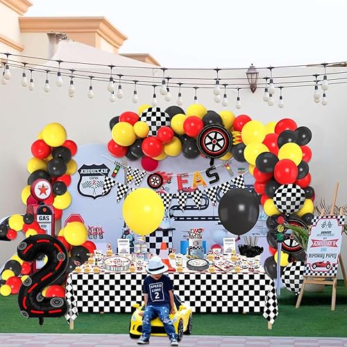 Miniatura 6 de 245 piezas de decoración de cumpleaños de auto de carreras rápidas: globos de autos de carreras, pancarta, platos, servilletas, vasos, decoración