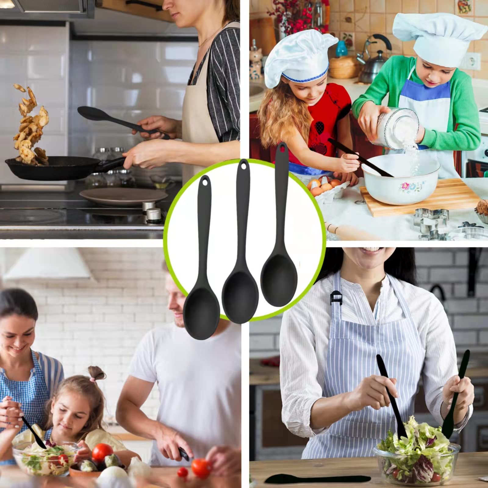 Lot De 3 Cuillères Cuisine Silicone Souple - Anti-Adhésives, Résistantes Chaleur -300°C - Mélanger, Cuire, Servir - Couleurs Vives
