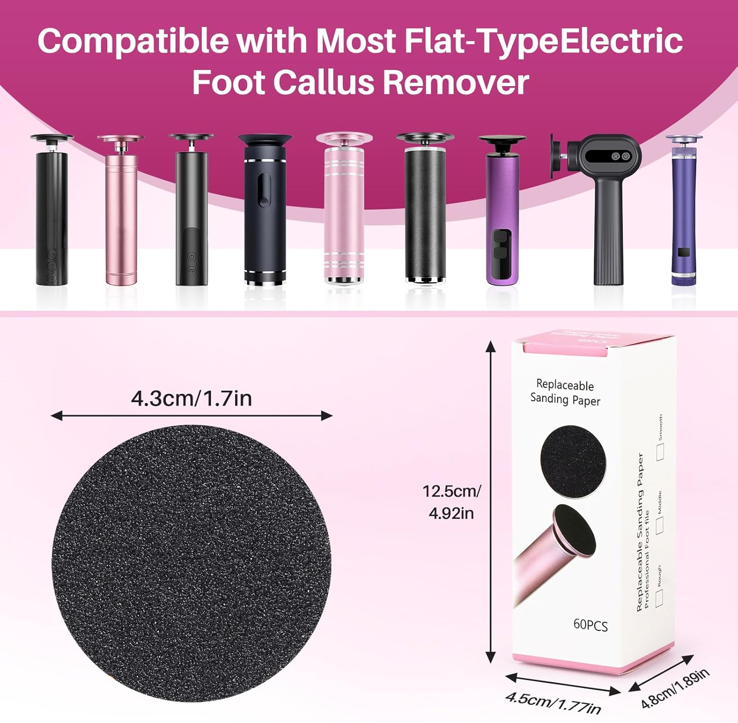 Replaceable Sandpaper for Electric Foot File: 60 Pcs/1 Box Feet Grinder for Skin and Callus Remover - 80/180 Grit Fine Sandpaper Refill Discs for Home Spa Salon thumbnail