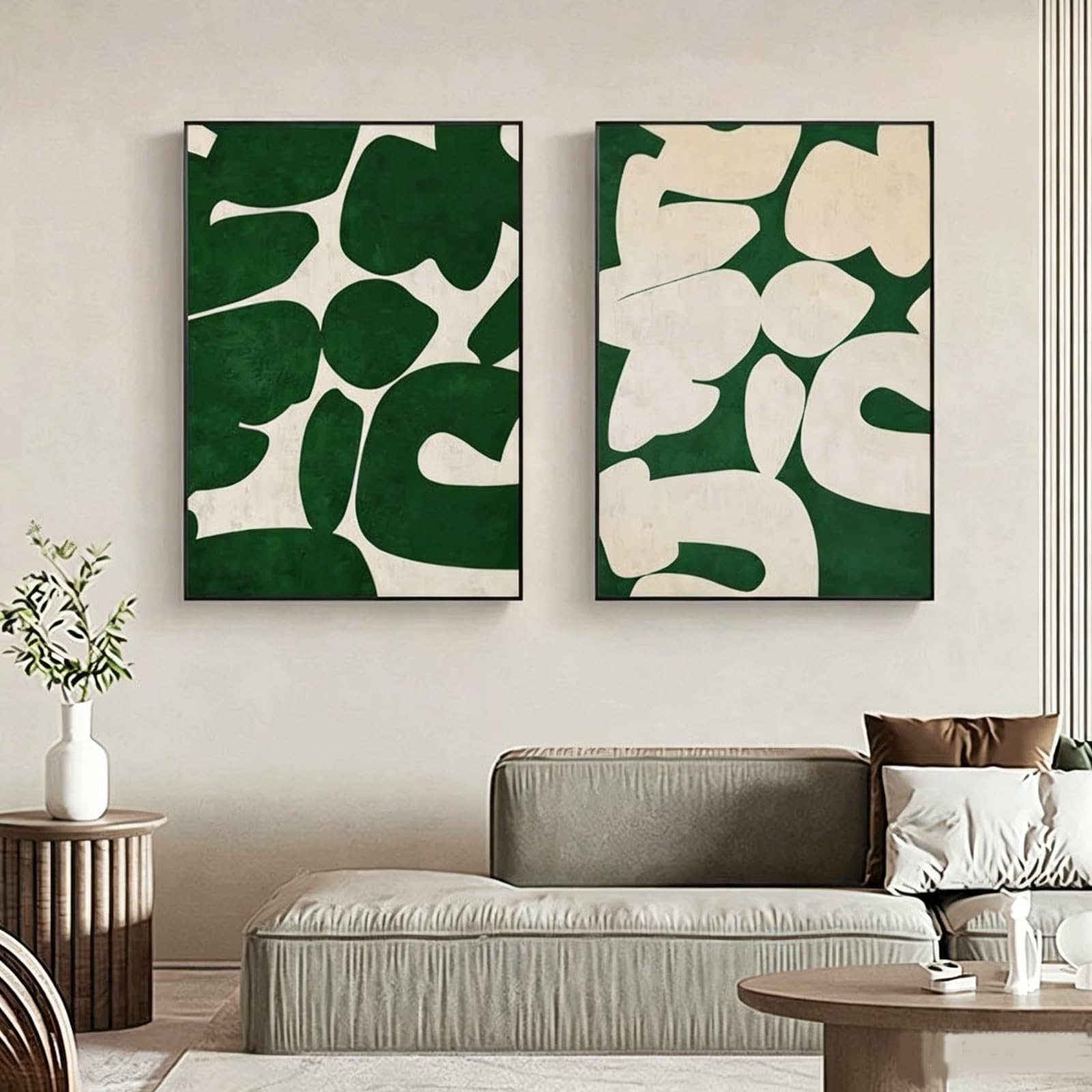 ZBELLO Set of 2 Posters, Green and Beige Abstract Canvas Prints, Modern Minimalist Art Prints for The Living Room, Bedroom and Home Decor, Unframed (40x50cm)