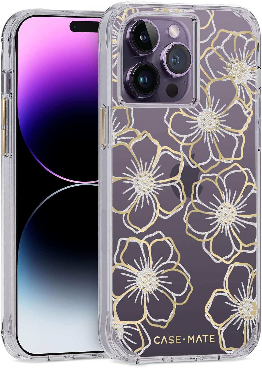 Case-Mate Floral Gems Case protective cover compatible with Apple iPhone 14 Pro Max flowers [Shockproof | Up to 10ft drop protection | Made from recycled material] - Glitter