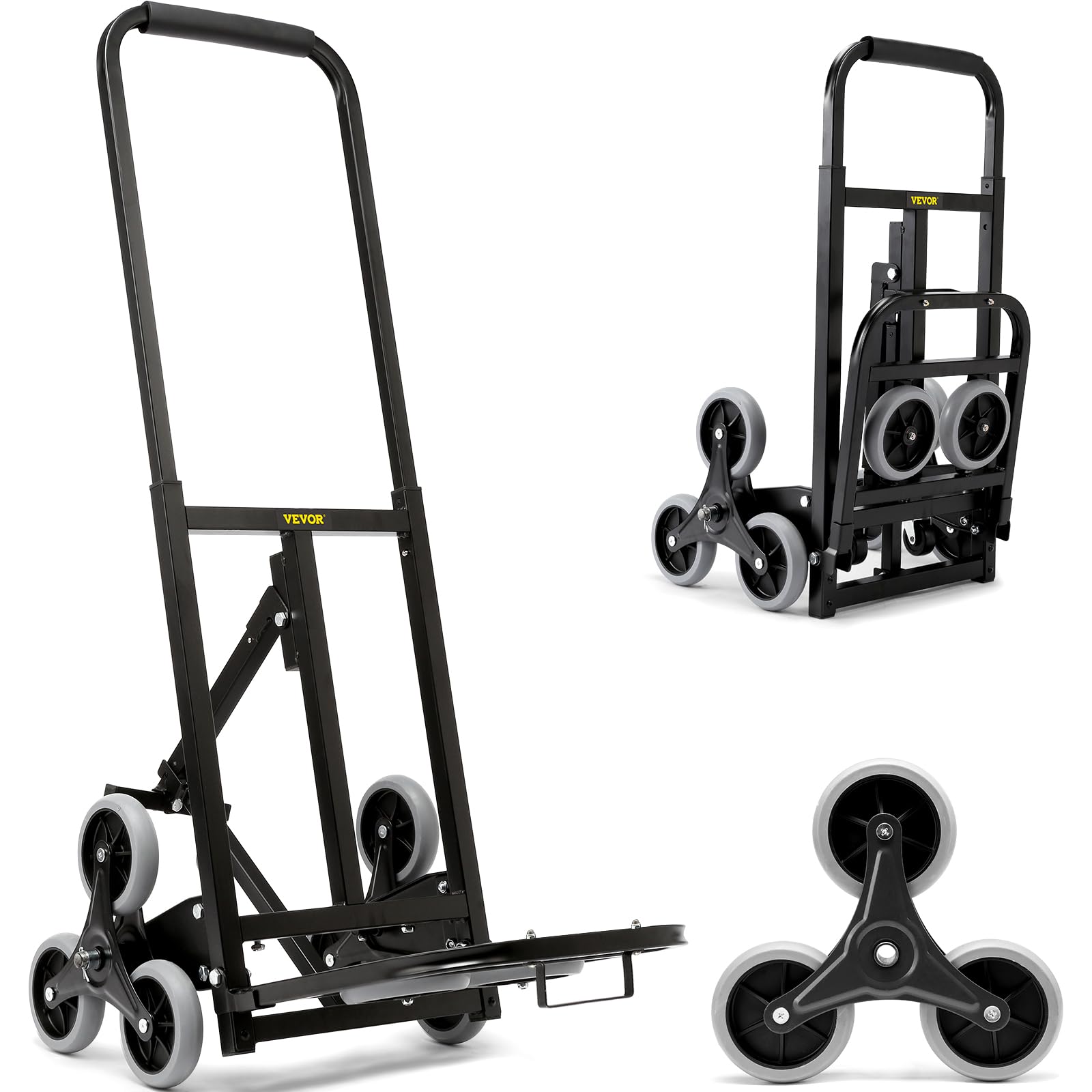 VEVOR Carrello Portaspesa in Acciaio Capacità Carico Max. 170kg Manico Regolabile 74-110 cm, Carrello con Ruote per Salire le Scale Dimensioni di Bagaglio 36 x 33 cm, Carrello per Scale Porta Oggetto