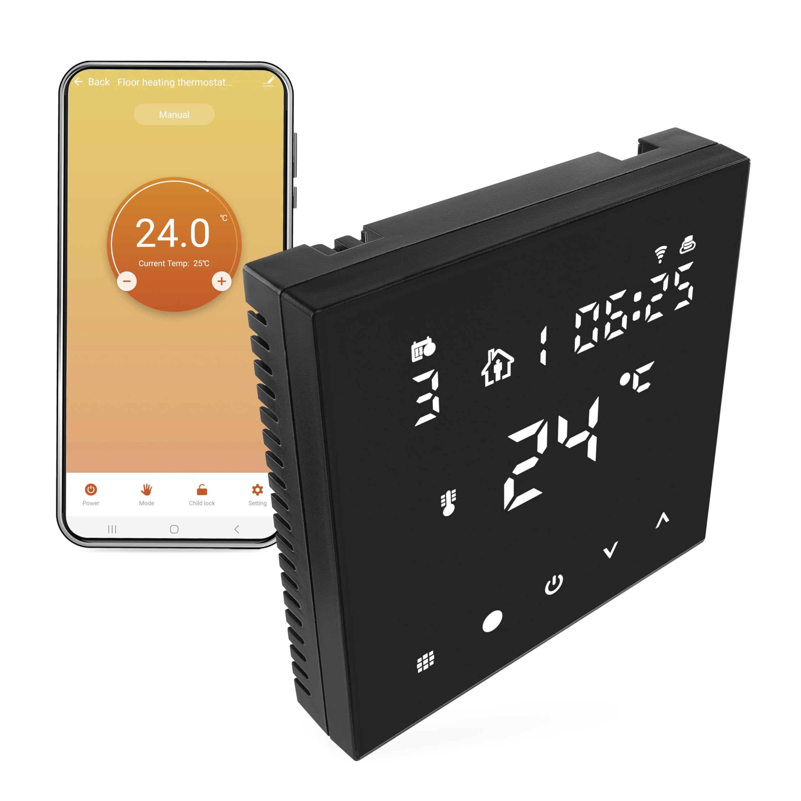 EMOS GoSmart – Termostato WiFi para calefacción por suelo radiante con aplicación, termostato inteligente programable, incluye sensor de suelo, histéresis ajustable, compatible con Tuya, Smart Life