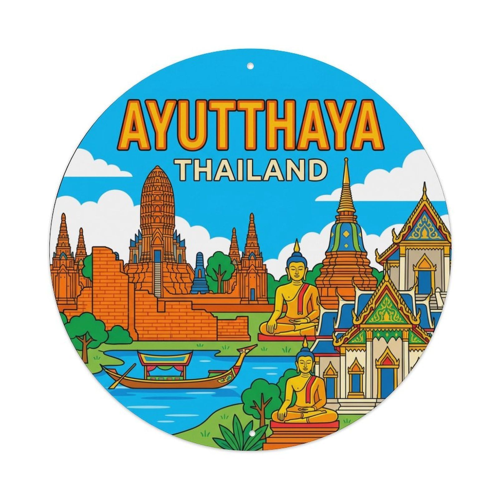 Travel Vintage Thailand Ayutthaya Metal Tin Sign