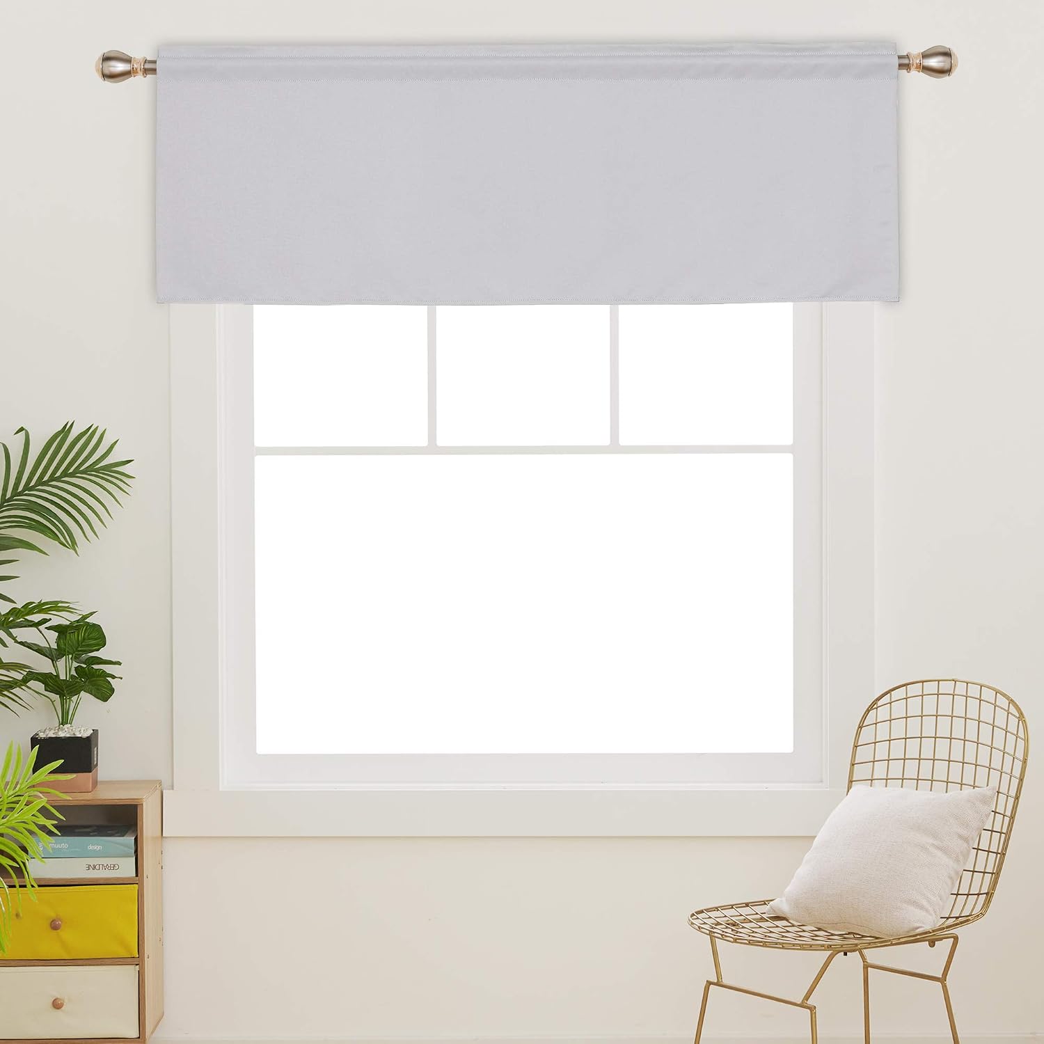 Deconovo Grayish White Valances for Window Kitchen Valance Textured Embossed Blackout Valance Curtain 42x18 Inch 2 PCS
