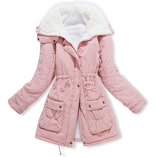 Women's Winter Mid Length Thick Warm Faux Lamb Wool Lined Jacket Coat