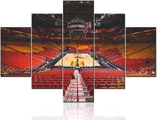 Framed Sports Art Miami Heat Florida Pictures American Airline Arena Paintings 5 Pcs/Multi Canvas Wall Modern Artwork Home Decor for Living Room Giclee Ready to Hang Posters and Prints 60''Wx40''H