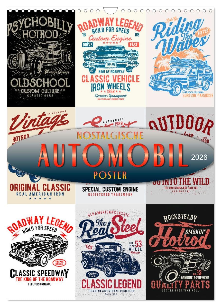 Automobile - nostalgische Poster UK-Version (Wall Calendar 2026 DIN A3 Portrait), CALVENDO 12 Month Wall Calendar — image 1