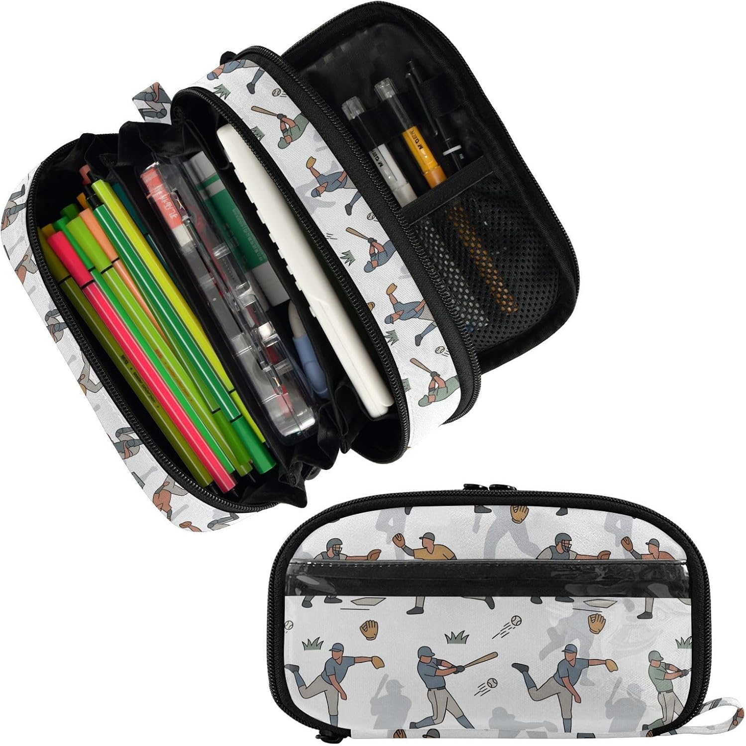 ALAZA Baseball Pattern Large Capacity Pencil Case, Aesthetic Stationery Organizer Bag with Clear PVC Window, High Capacity Pen Pouch with Dividers for School Office Travel image 2