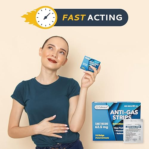 Miniatura 4 de 100 tiras de alivio antigas  Tiras de alivio oral solubles de sabor menta  Alivio rápido de gases para adultos  Alivio eficaz de la hinchazón para