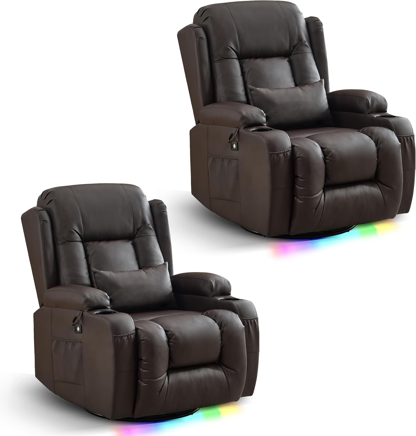 IPKIG Swivel Recliner Chair | Set of 2 Recliner RV Sofa with Swivel |Faux Leather Reclining RV | RV Theater Seats |RV Theater Seating | RV Furniture, Manual Recliner Chair (Brown-Swivel Recliner)
