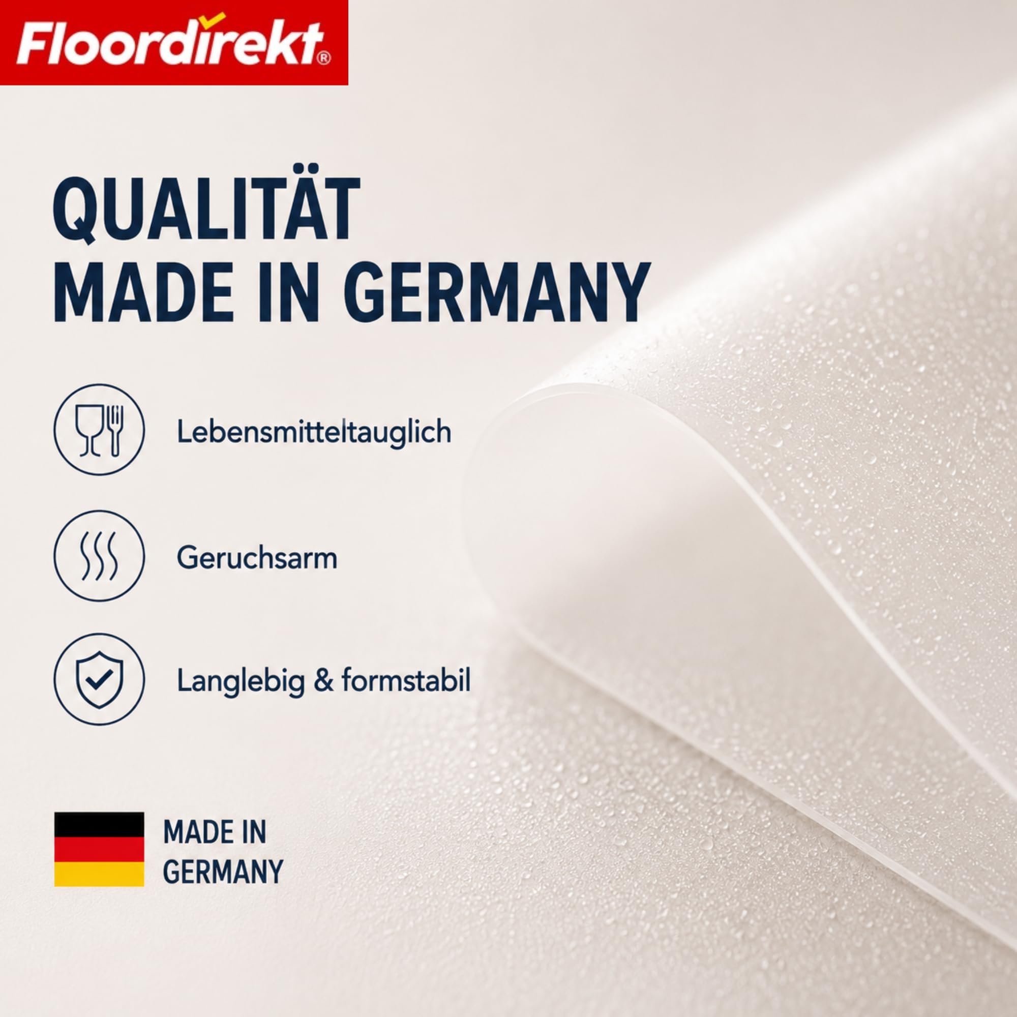 Floordirekt Tischfolie mit Schräger Kante - Neo Milky – Milchweißer Tischschutz nach Maß – Polypropylen (PP), Schräge Kante – Schutz vor Kratzern & Feuchtigkeit – Größe: 90x160 cm