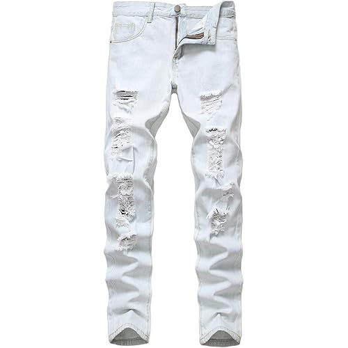 FREDD MARSHALL Men's Skinny Slim Fit Ripped Distressed Stretch Jeans Pants