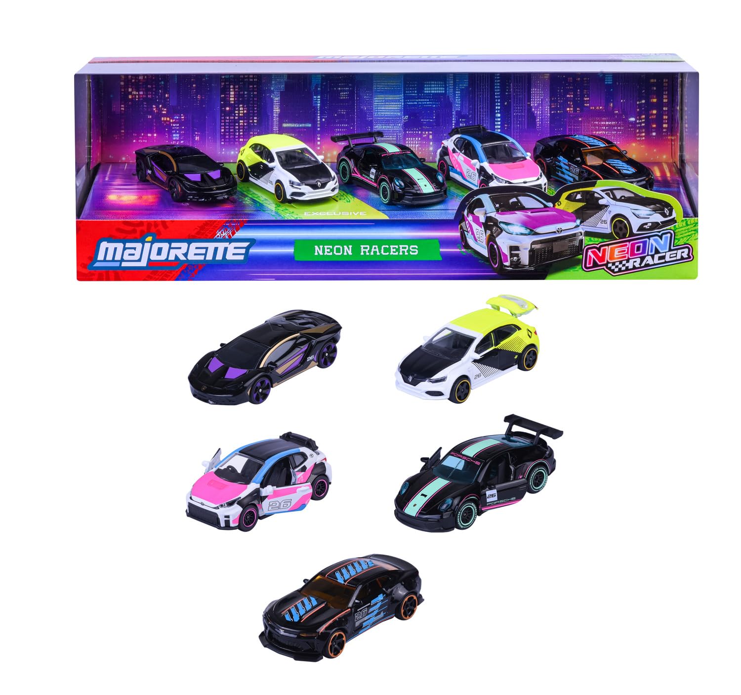Majorette Neon Racer 5 Pieces Giftpack diecast cars suitable for play, collect and gift kids and adults