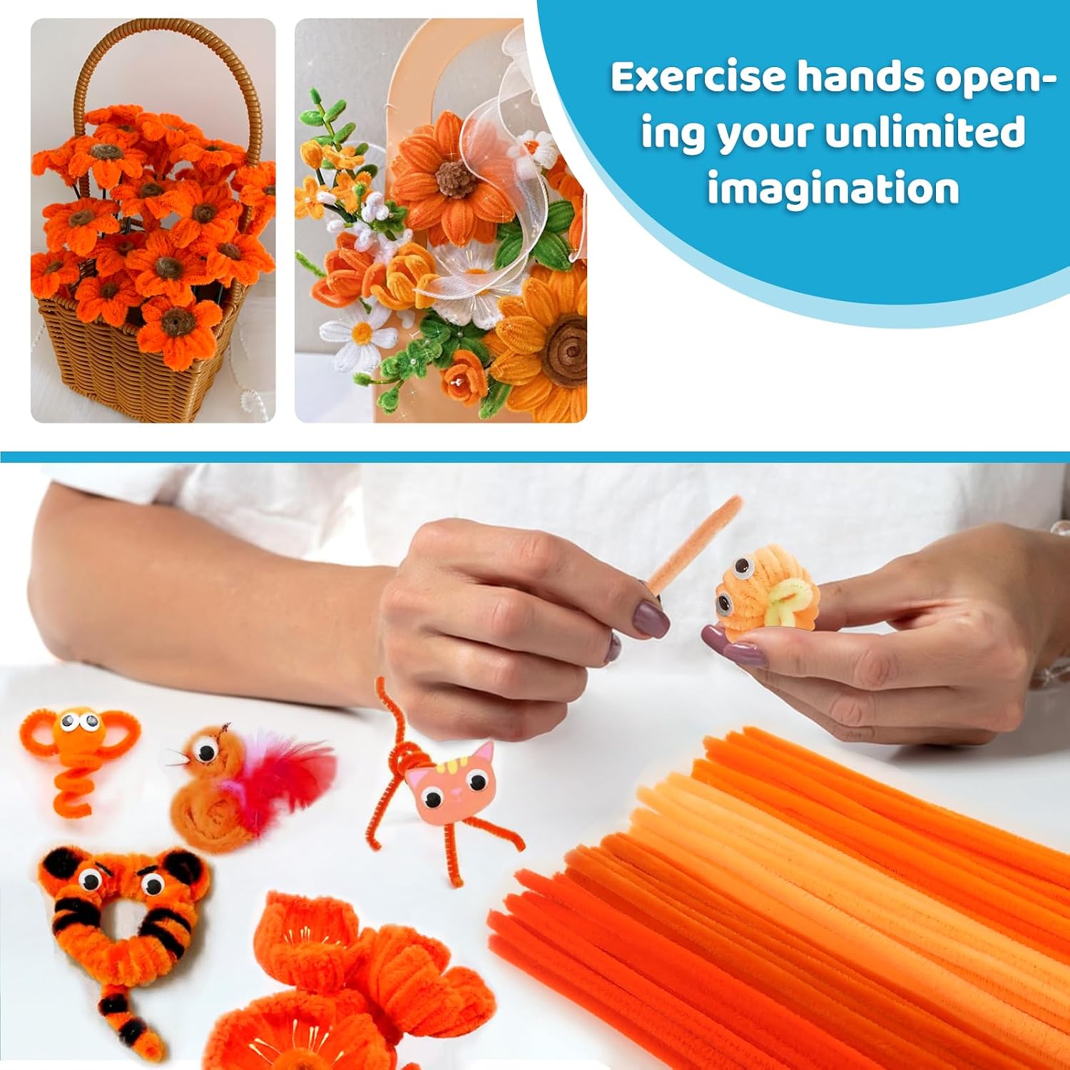 TOAOB 200pcs Orange Pipe Cleaners Crafts Supplies Thick Chenille Stems