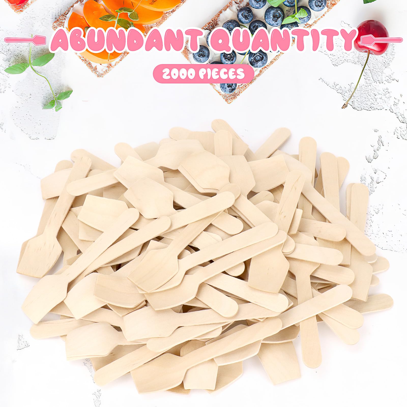 2000 Stück Mini Holzlöffel 9,5 cm, Einweg Eislöffel & Probierlöffel aus Naturholz, Splitterfreie Dessertlöffel Plastikfrei, Löffelchen für Eis, Joghurt, Gastronomie & Party