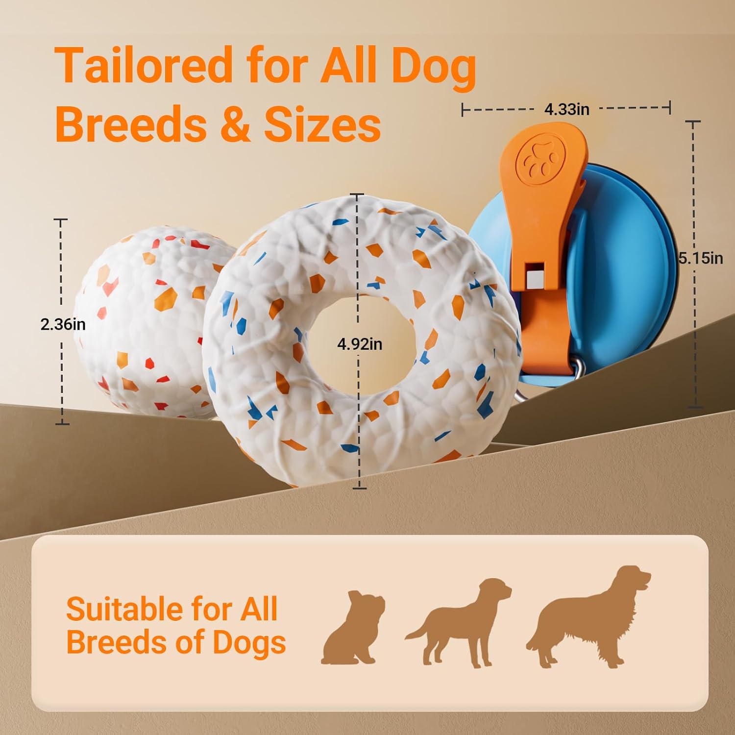 Aktor E-TPU Dog Balls, Interactive Dog Toys Tug of War, Teething Toys for Boredom to Keep Them Busy, Indestructible Dogs Toy for Dogs 2 Types (5 inch, Orange-Blue)