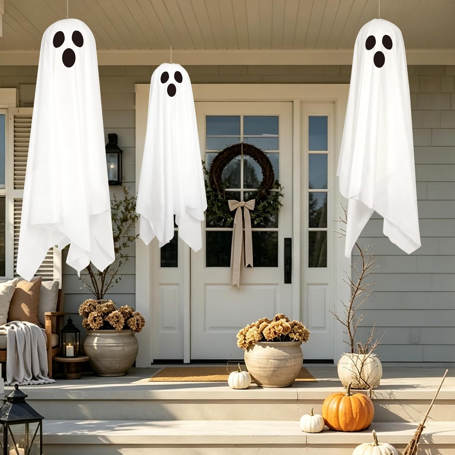 DAZONGE Halloween Decor, 3 Pack Light Up Halloween Hanging Ghosts Decor